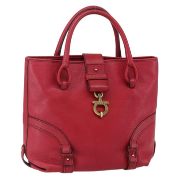 Salvatore Ferragamo Gancini Tote Bag Leather Red Gold Auth bs30509