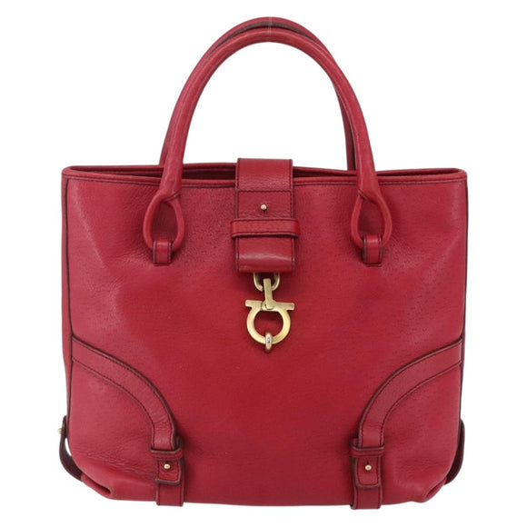 Salvatore Ferragamo Gancini Tote Bag Leather Red Gold Auth bs30509