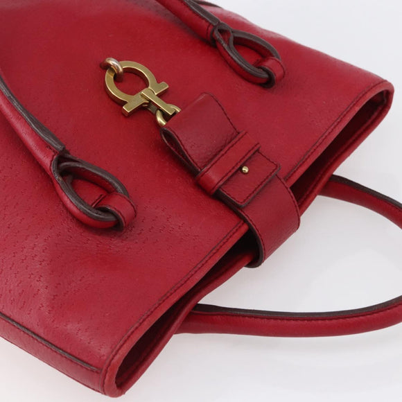 Salvatore Ferragamo Gancini Tote Bag Leather Red Gold Auth bs30509