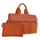 HERMES Valparaiso PM Tote Bag Canvas Leather Orange Silver Auth bs30510-1