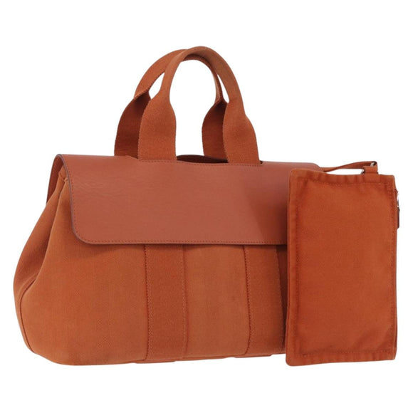 HERMES Valparaiso PM Tote Bag Canvas Leather Orange Silver Auth bs30510