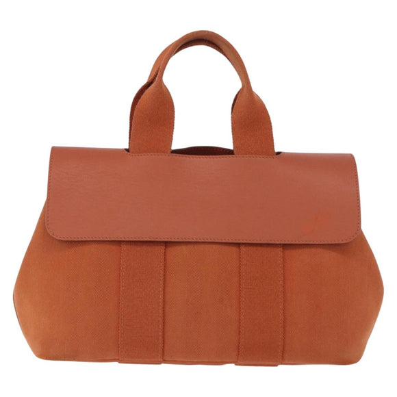 HERMES Valparaiso PM Tote Bag Canvas Leather Orange Silver Auth bs30510