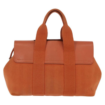 HERMES Valparaiso PM Tote Bag Canvas Leather Orange Silver Auth bs30510 - 0