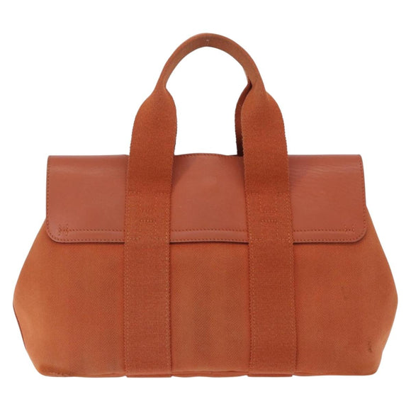 HERMES Valparaiso PM Tote Bag Canvas Leather Orange Silver Auth bs30510