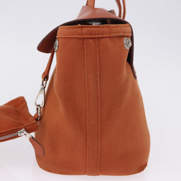 HERMES Valparaiso PM Tote Bag Canvas Leather Orange Silver Auth bs30510