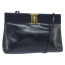 Salvatore Ferragamo Vala Shoulder Bag Leather Navy Gold Auth bs30511-1