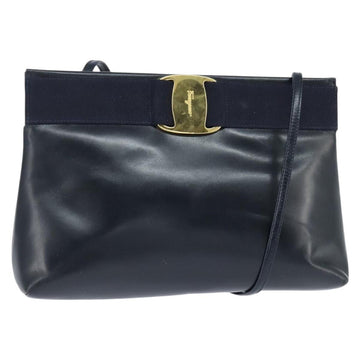 Salvatore Ferragamo Vala Shoulder Bag Leather Navy Gold Auth bs30511
