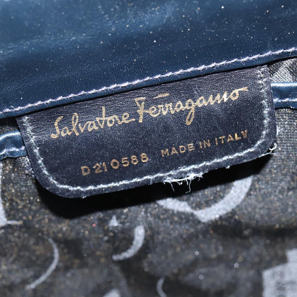 Salvatore Ferragamo Vala Shoulder Bag Leather Navy Gold Auth bs30511
