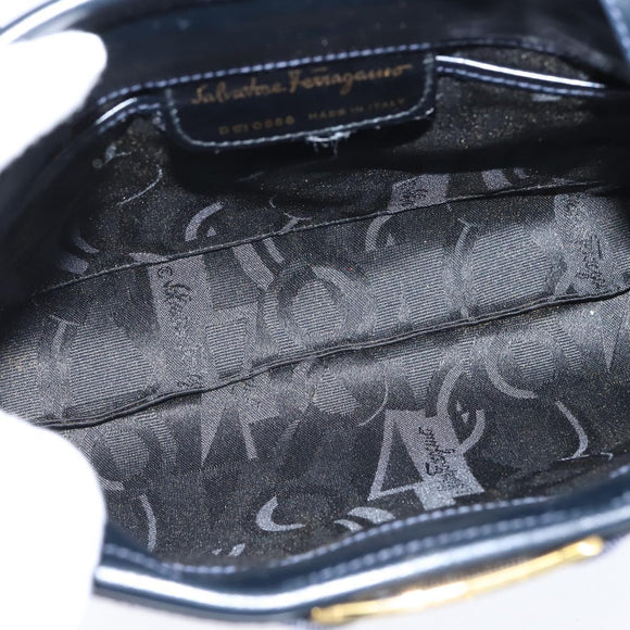 Salvatore Ferragamo Vala Shoulder Bag Leather Navy Gold Auth bs30511