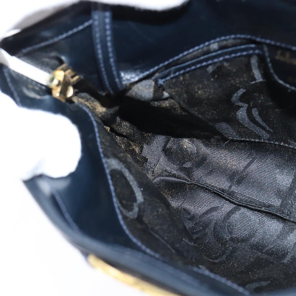 Salvatore Ferragamo Vala Shoulder Bag Leather Navy Gold Auth bs30511