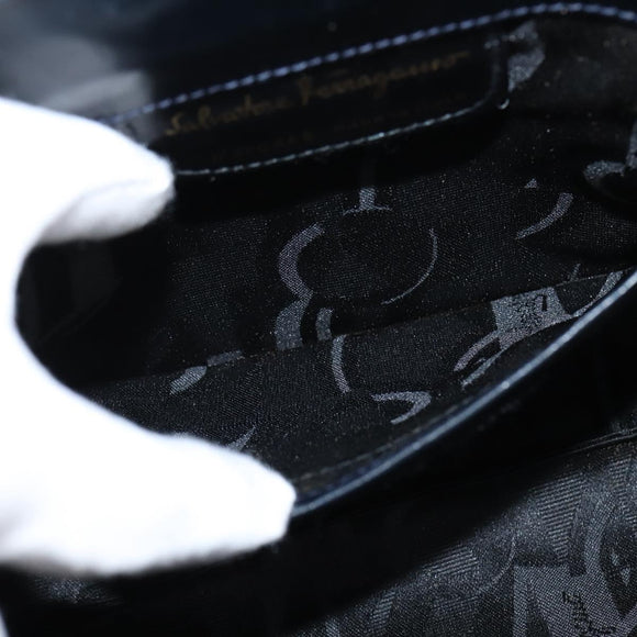 Salvatore Ferragamo Vala Shoulder Bag Leather Navy Gold Auth bs30511