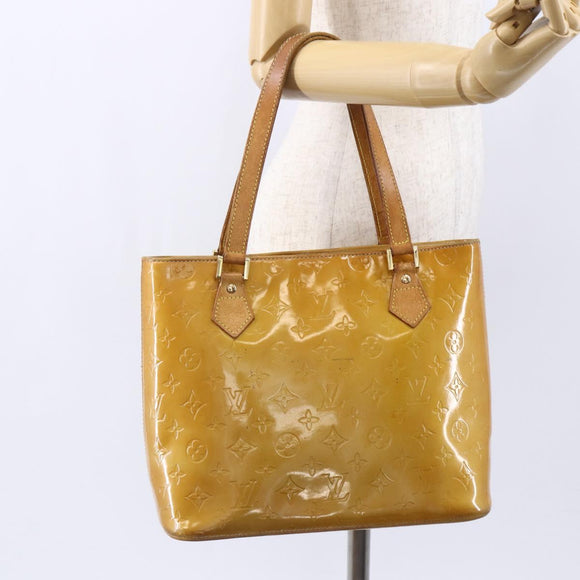 LOUIS VUITTON Monogram Vernis Houston Hand Bag Beige M91004 LV Auth bs30514