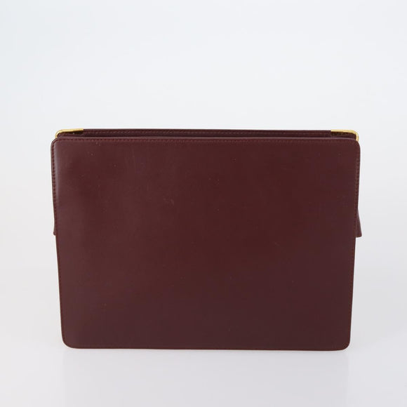 CARTIER Must Line Clutch Bag Leather 4 Set Bordeaux Gold Auth bs30524