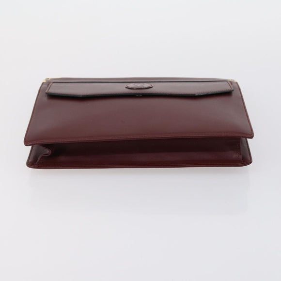CARTIER Must Line Clutch Bag Leather 4 Set Bordeaux Gold Auth bs30524