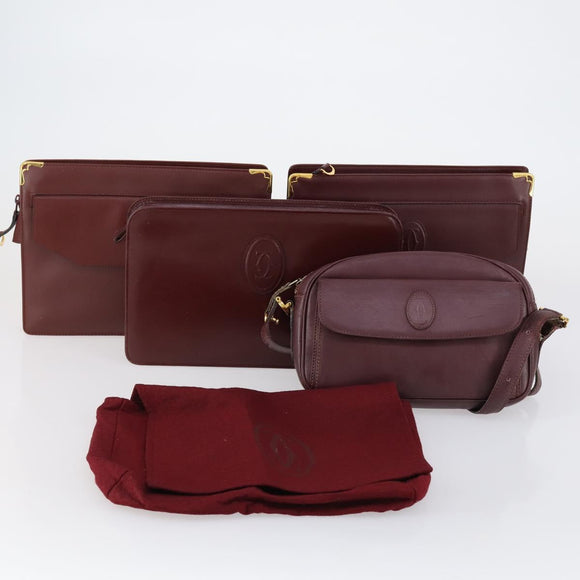 CARTIER Must Line Clutch Bag Leather 4 Set Bordeaux Gold Auth bs30524