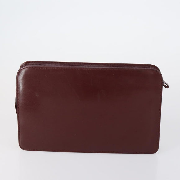 CARTIER Must Line Clutch Bag Leather 4 Set Bordeaux Gold Auth bs30524