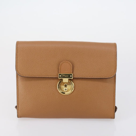 Salvatore Ferragamo Tote Bag PVC Nylon Leather 4 Set Brown Black Auth bs30529