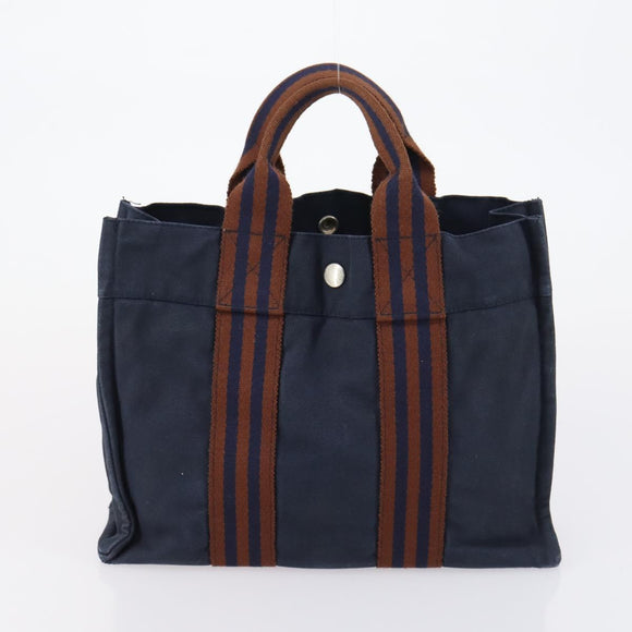 HERMES Tote Bag Canvas 4 Set Black Navy khaki Auth bs30530