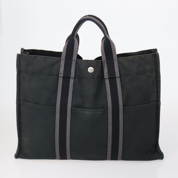 HERMES Tote Bag Canvas 4 Set Black Navy khaki Auth bs30530