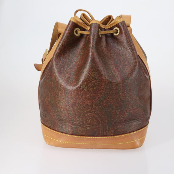 ETRO Paisley Shoulder Bag Nylon PVC 5 Set Beige Brown Auth bs30532
