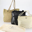 PRADA Tote Bag Nylon Leather 3 Set Beige Black Auth bs30533-23