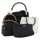 GUCCI Bamboo Hand Bag Nylon Leather 4 Set Black White Auth bs30537-1