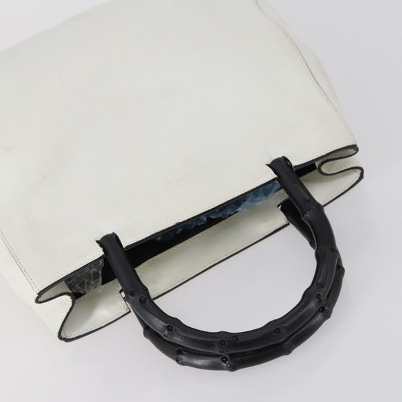 GUCCI Bamboo Hand Bag Nylon Leather 4 Set Black White Auth bs30537