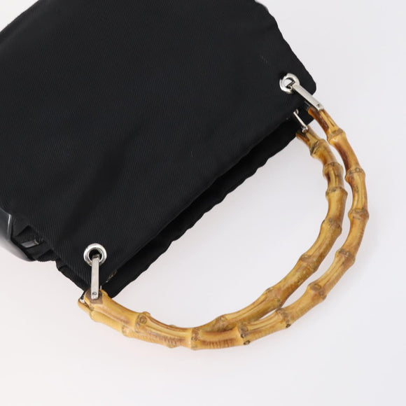 GUCCI Bamboo Hand Bag Nylon Leather 4 Set Black White Auth bs30537