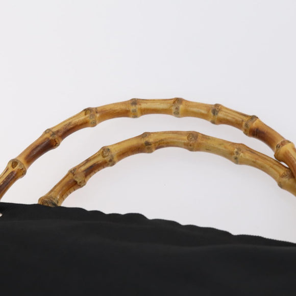 GUCCI Bamboo Hand Bag Nylon Leather 4 Set Black White Auth bs30537