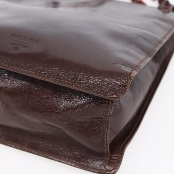 PRADA Chain Hand Bag Leather Brown Auth bs30545