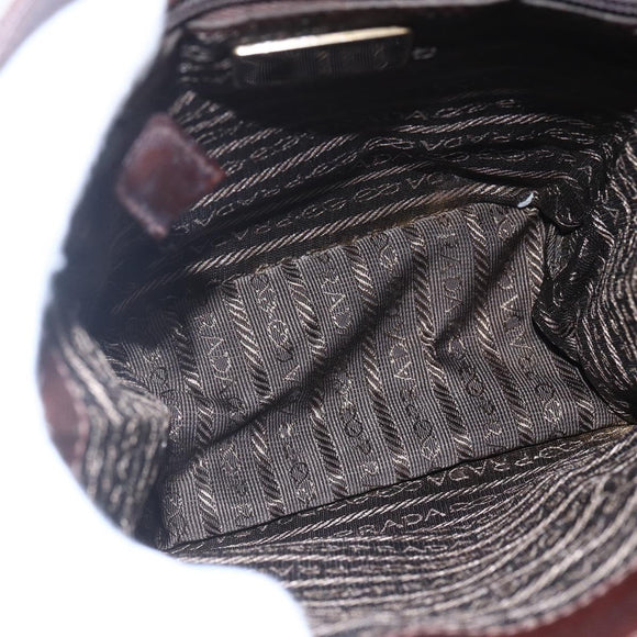 PRADA Chain Hand Bag Leather Brown Auth bs30545