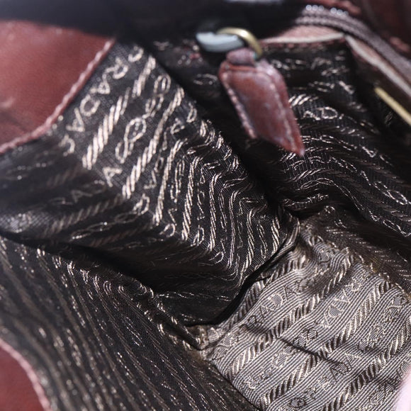 PRADA Chain Hand Bag Leather Brown Auth bs30545