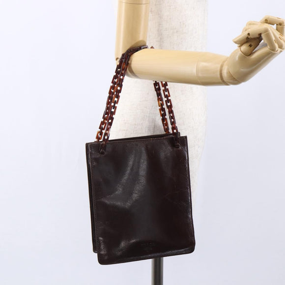 PRADA Chain Hand Bag Leather Brown Auth bs30545