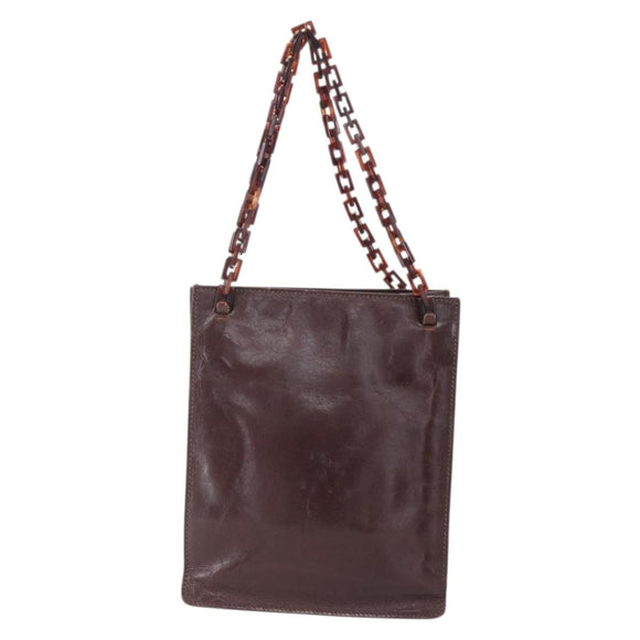 PRADA Chain Hand Bag Leather Brown Auth bs30545