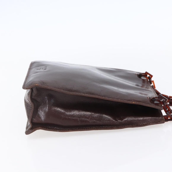 PRADA Chain Hand Bag Leather Brown Auth bs30545