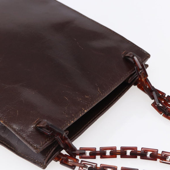 PRADA Chain Hand Bag Leather Brown Auth bs30545