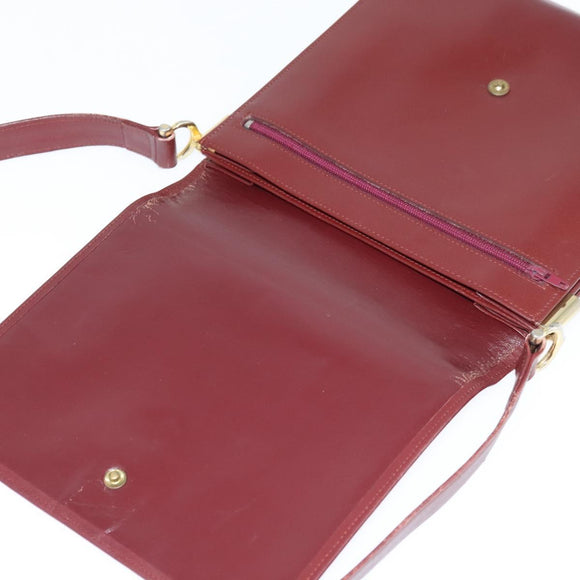 CARTIER Must Line Shoulder Bag Leather Bordeaux Gold Auth bs30547