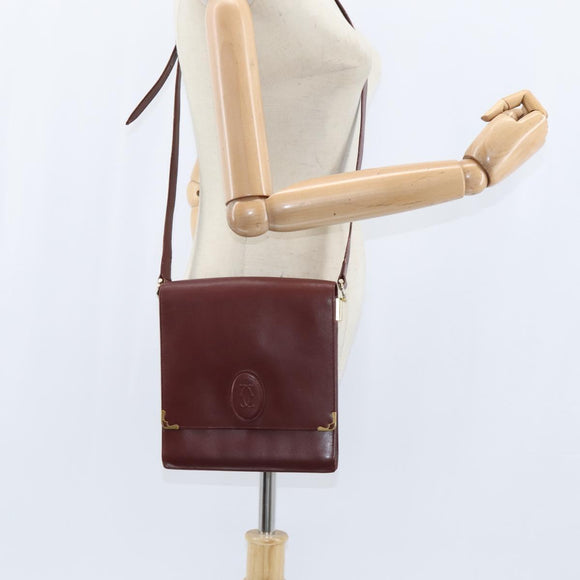 CARTIER Must Line Shoulder Bag Leather Bordeaux Gold Auth bs30547