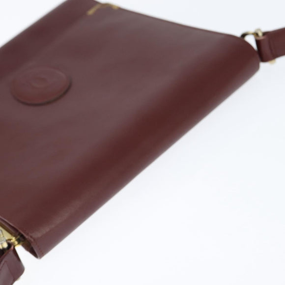 CARTIER Must Line Shoulder Bag Leather Bordeaux Gold Auth bs30547