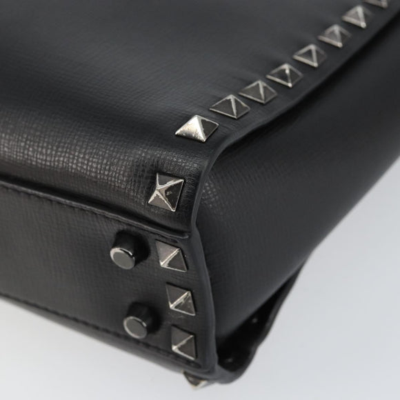 VALENTINO Rock Studs Hand Bag Leather Black Auth bs30549