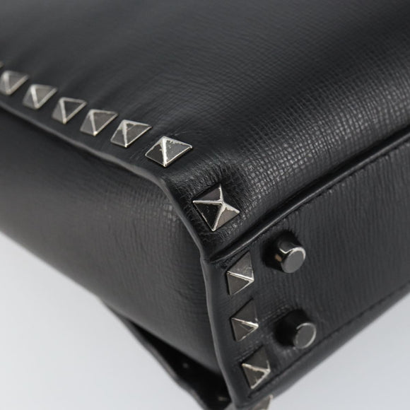 VALENTINO Rock Studs Hand Bag Leather Black Auth bs30549