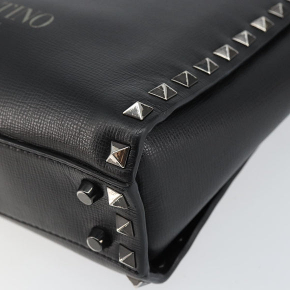 VALENTINO Rock Studs Hand Bag Leather Black Auth bs30549