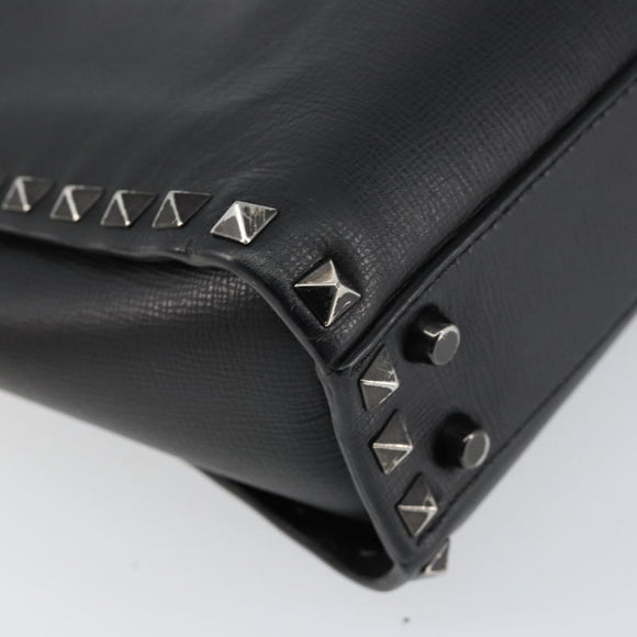 VALENTINO Rock Studs Hand Bag Leather Black Auth bs30549