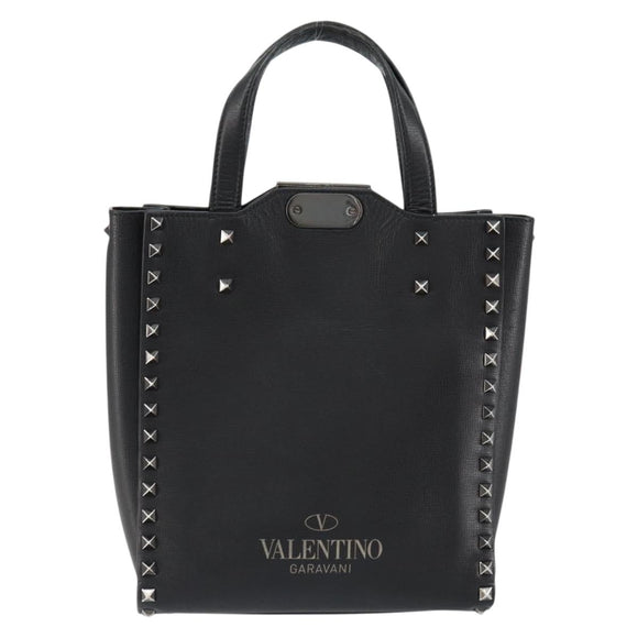 VALENTINO Rock Studs Hand Bag Leather Black Auth bs30549