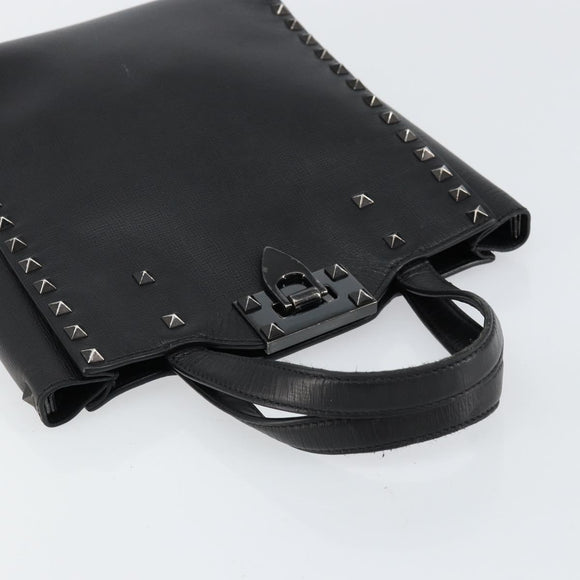VALENTINO Rock Studs Hand Bag Leather Black Auth bs30549
