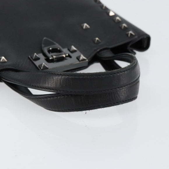 VALENTINO Rock Studs Hand Bag Leather Black Auth bs30549