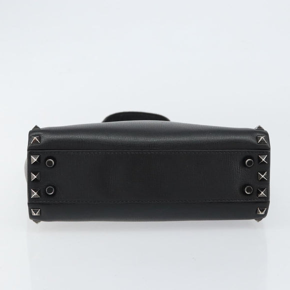 VALENTINO Rock Studs Hand Bag Leather Black Auth bs30549
