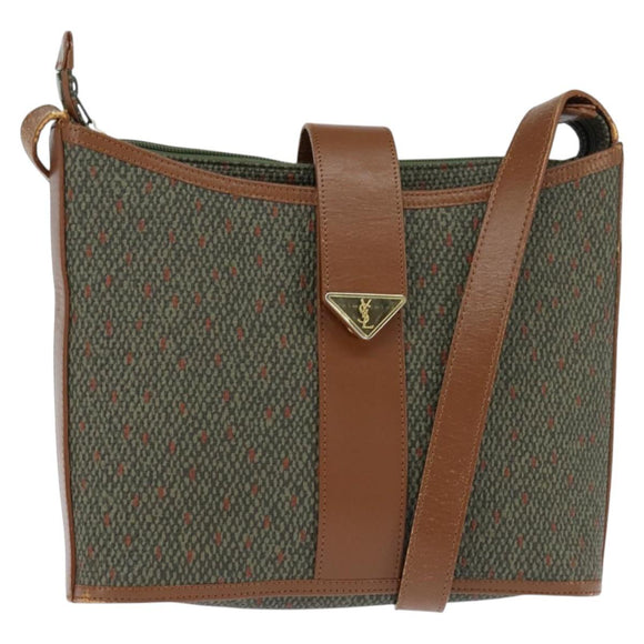 SAINT LAURENT Shoulder Bag PVC Leather Brown Gold Auth bs30550