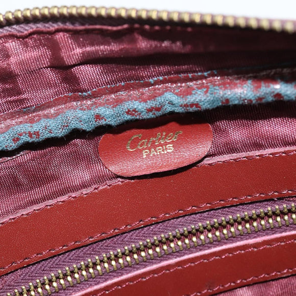 CARTIER Must Line Shoulder Bag Leather Bordeaux Gold Auth bs30552