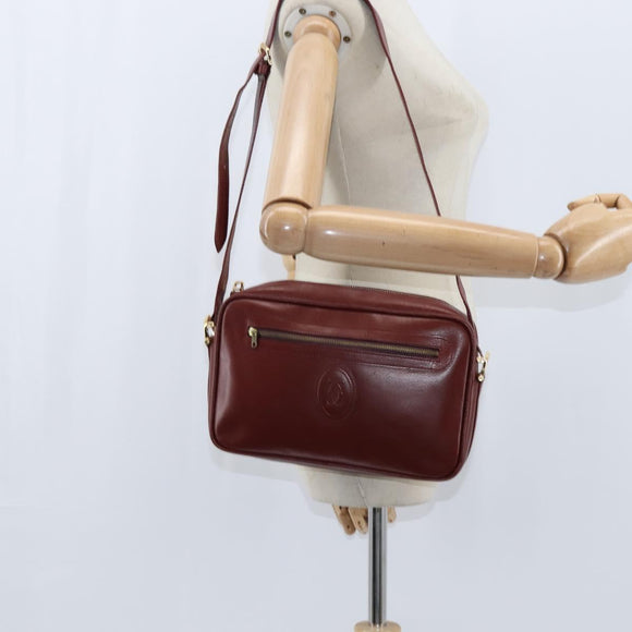 CARTIER Must Line Shoulder Bag Leather Bordeaux Gold Auth bs30552